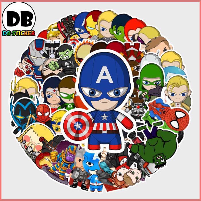 Bộ Sticker chủ đề Avengers siêu cute dán trang trí laptop, mũ bảo hiểm, vali, xe tay ga, ván trượt - DB.045