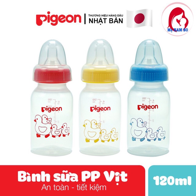 { SIÊU RẺ} Bình sữa pp tiêu chuẩn pigeon 120ml hình con vịt tuyệt đối không bpa - chính hãng