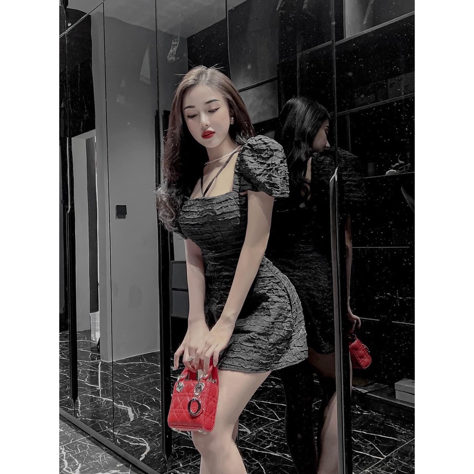 Váy cổ yếm Sweet dress tay bồng cổ chéo hàng may kỹ form chuẩn | BigBuy360 - bigbuy360.vn