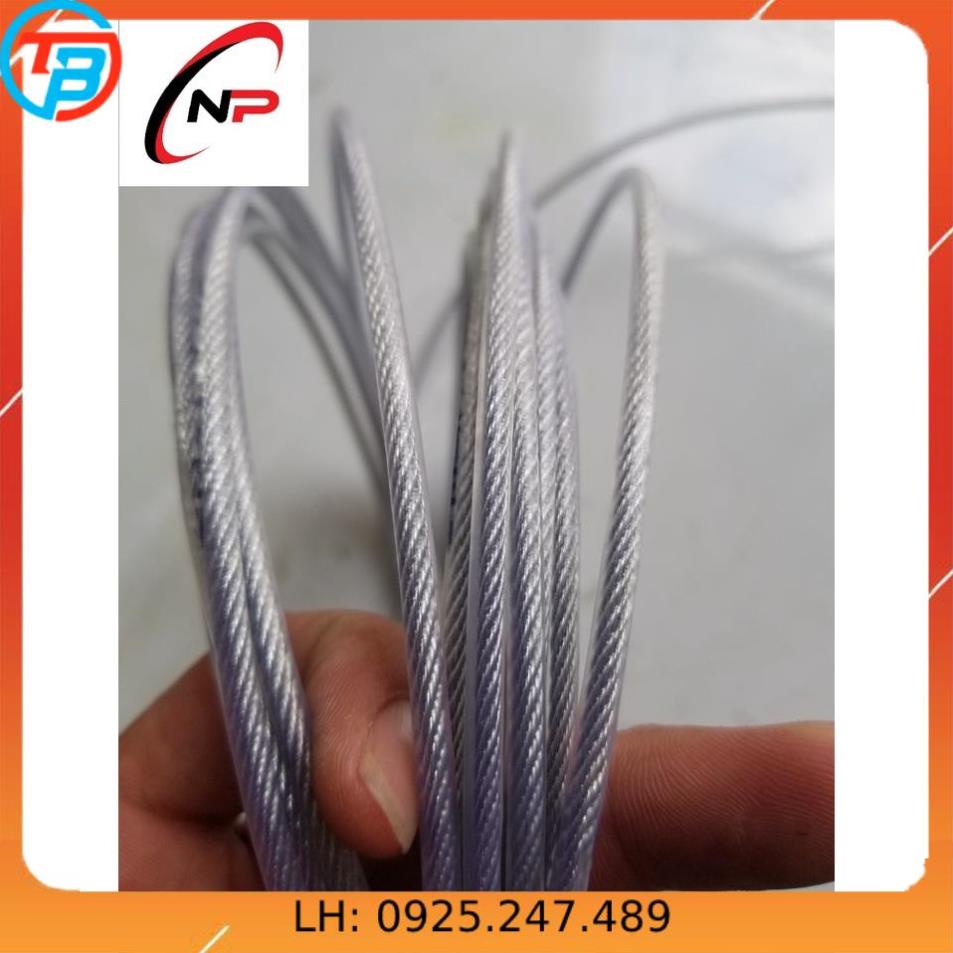 Combo 10 Mét Cáp Bọc nhựa 4mm kèm 1 tăng đơ,2 ốc siết cáp,2 tắc kê gắn tường.Làm dây phơi quần áo chống hoen rỉ..