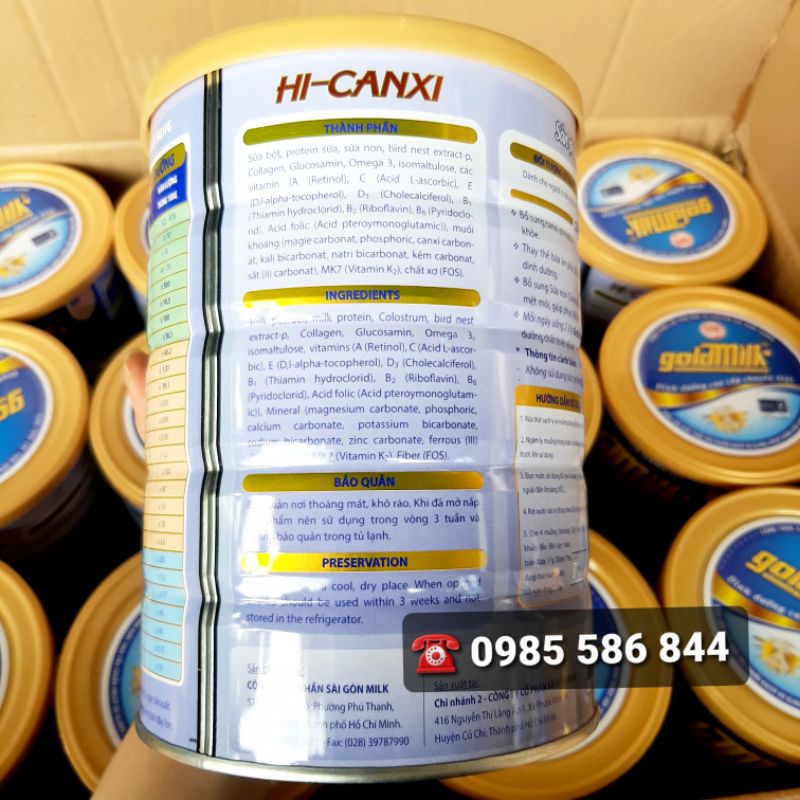 6 HỘP Sữa GoldMilk Hi - Canxi 900g - Sữa cho người già Xương Khớp - Tiểu Đường