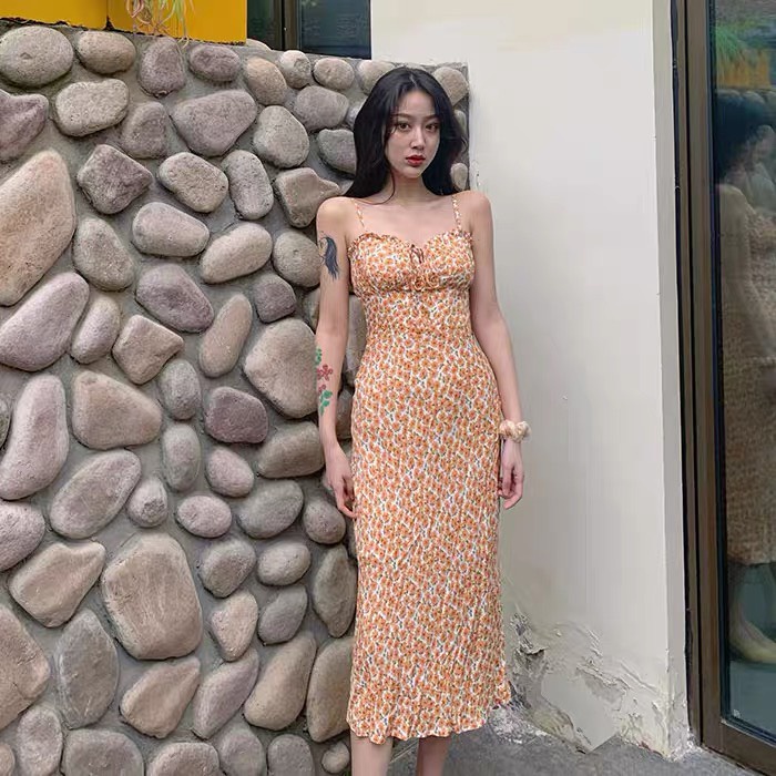 Đầm nữ hai dây hoa nhí dáng dài Emilyshop ulzzang