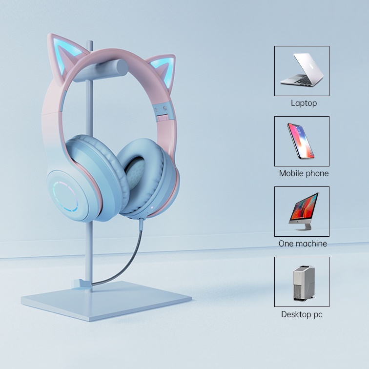 Tai Nghe Bluetooth Chụp Tai không Dây Gaming Tai Mèo Cực Xinh, Có Kèm Dây Cắm Máy Tính, Tặng Kèm Mic Rời.