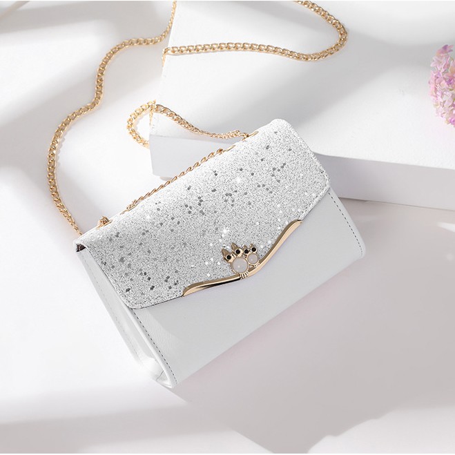 Túi Đeo Chéo Nữ Da Mềm Dễ Thương Khóa Cú Đôi T34 T32 Màu Trắng