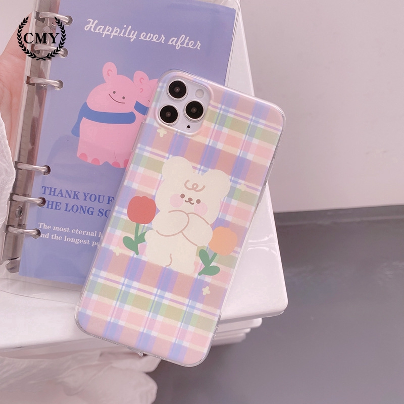 ốp iphone 11 Ốp điện thoại hình gấu và hoa hoạt họa cho iPhone11/11Pro 11pro Max X XR XS XS MAX 7 8 plus SE