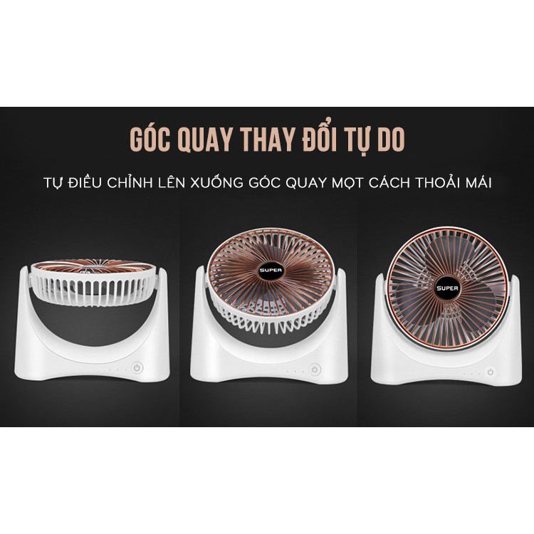 [PIN CHẠY 4-5 GIỜ] QUẠT USB TÍCH ĐIỆN SUPER FAN - 3 Chế Độ Gió Mạnh Mẽ  - BẢO HÀNH 1 ĐỔI 1