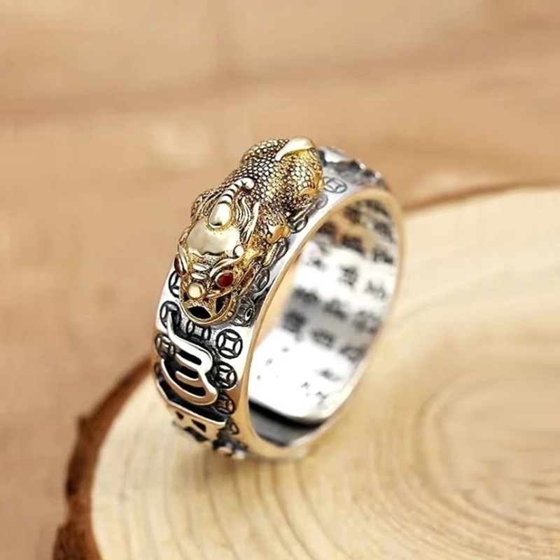 Nhẫn Đeo Tay Kim Loại Khắc Chữ Pixiu Phong Cách Cổ Điển Cho Nam Và Nữ
