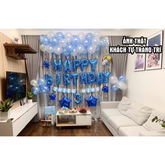 Combo Set Trang Trí Sinh Nhật 2 Rèm Kim Tuyến, Bóng Chữ Happy Birthday và 50 bong bóng tròn cho bé trai, bé gái CB01