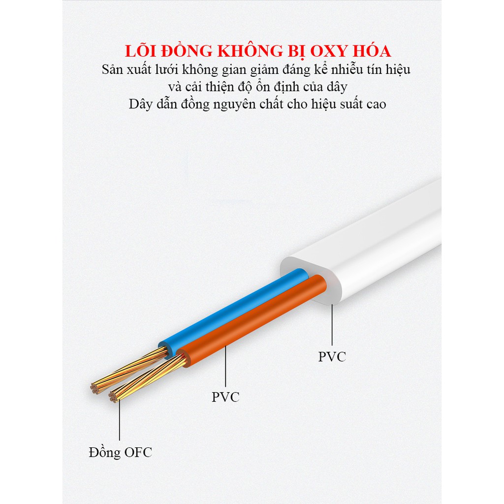 Dây line điện thoại bấm sẵn 2 đầu JSJ-202 dài 2m - 5m sử dụng dây có độ đàn hồi chịu được lực căng và kéo, không vướng