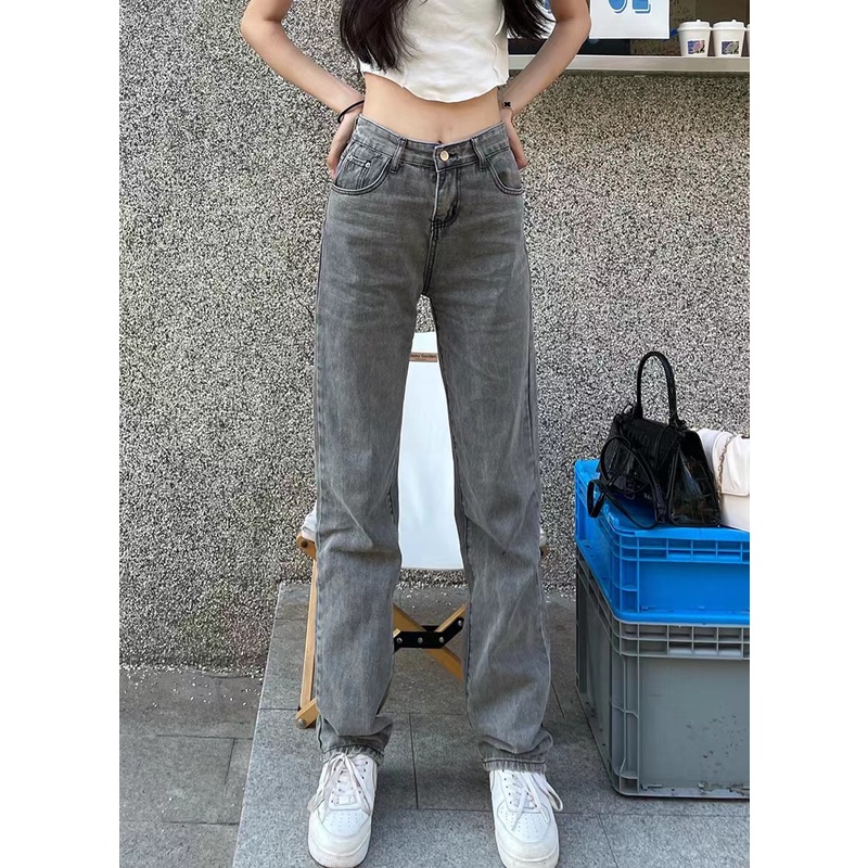 Quần Jeans Nữ Lưng Cao Ống Đứng Phong Cách Retro