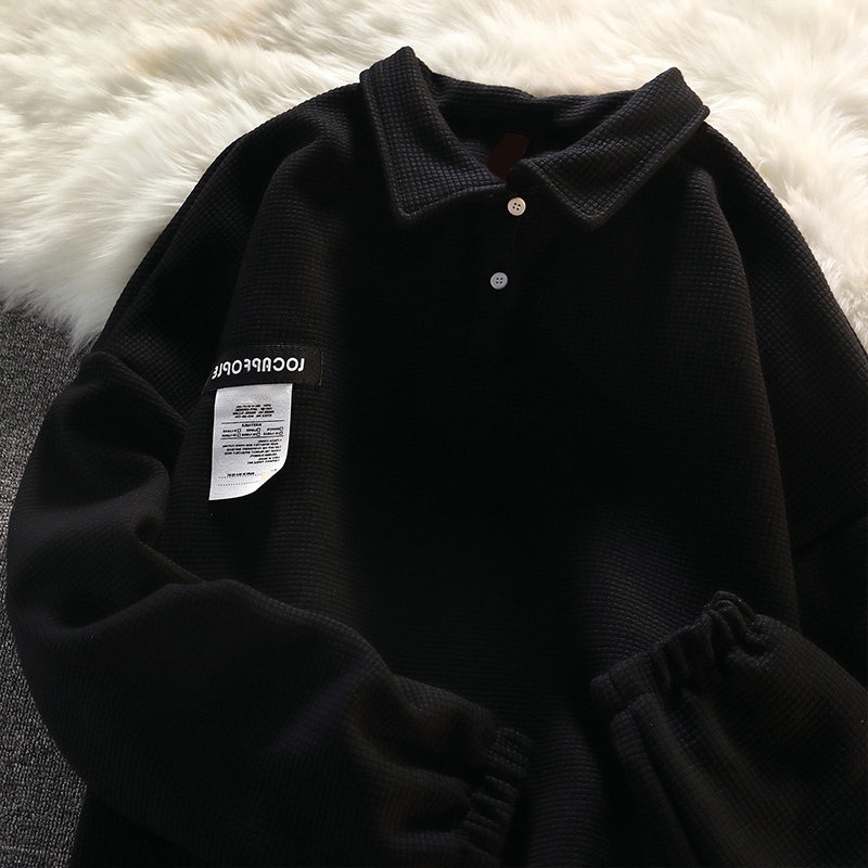 Áo thun polo tay dài dáng rộng cổ bẻ phong cách Hàn Quốc thời trang cho nam nữ