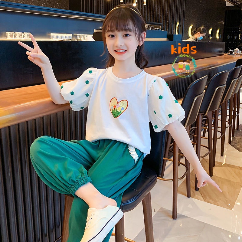 Set Áo Thun Tay Ngắn Và Quần Dài Thời Trang Mùa Hè 2022 Mới Cho Bé Gái 3-5 - 8-10 - 12-13 Tuổi