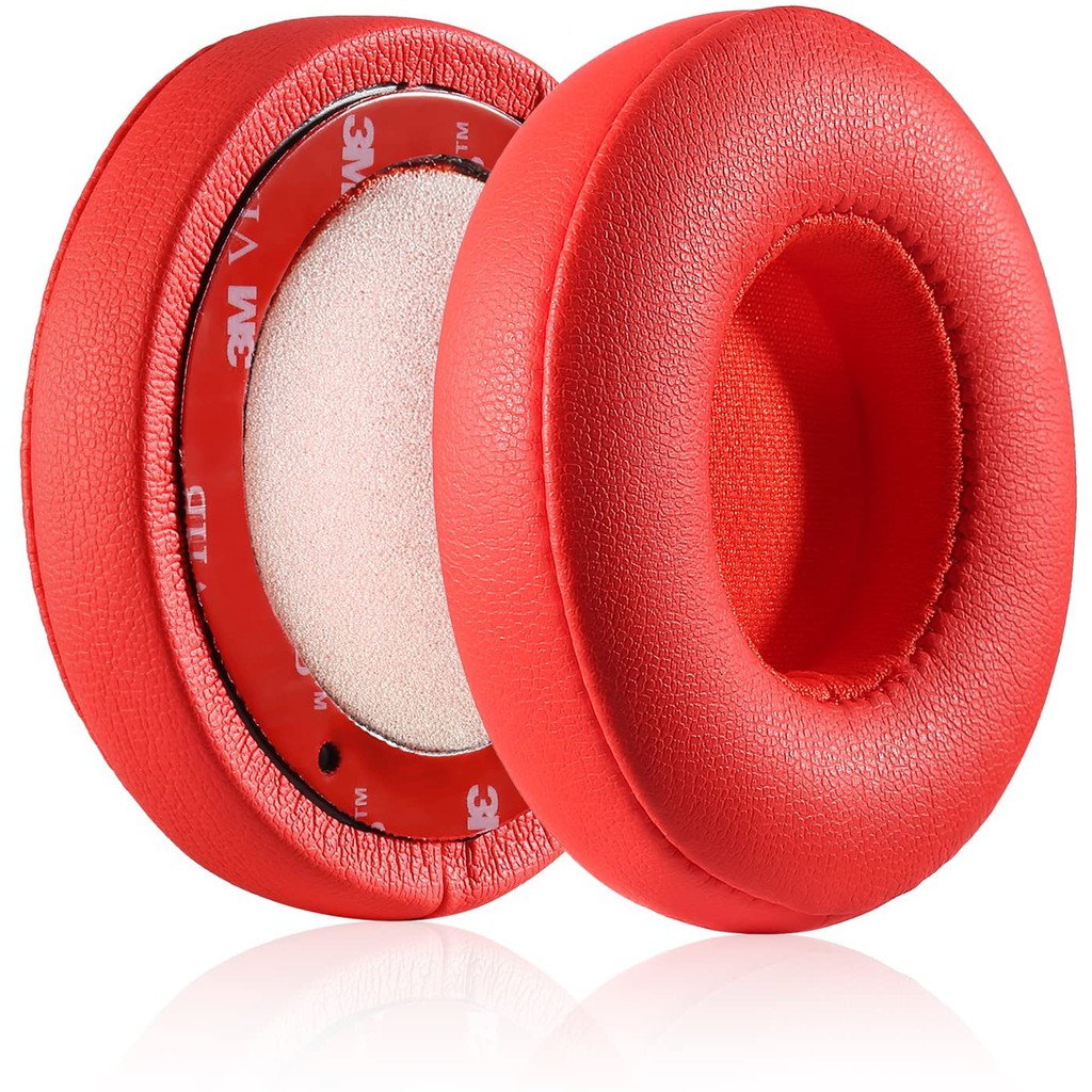 Solo 2/3 Wireless Earpads - Replacement Protein Leather & Memory Foam Ear Cushion Cover for Beats Solo2 / 3 Wireless On Ear by Dr. Dre Headphones ONLY (NOT FIT Solo 2 Wired) - Red