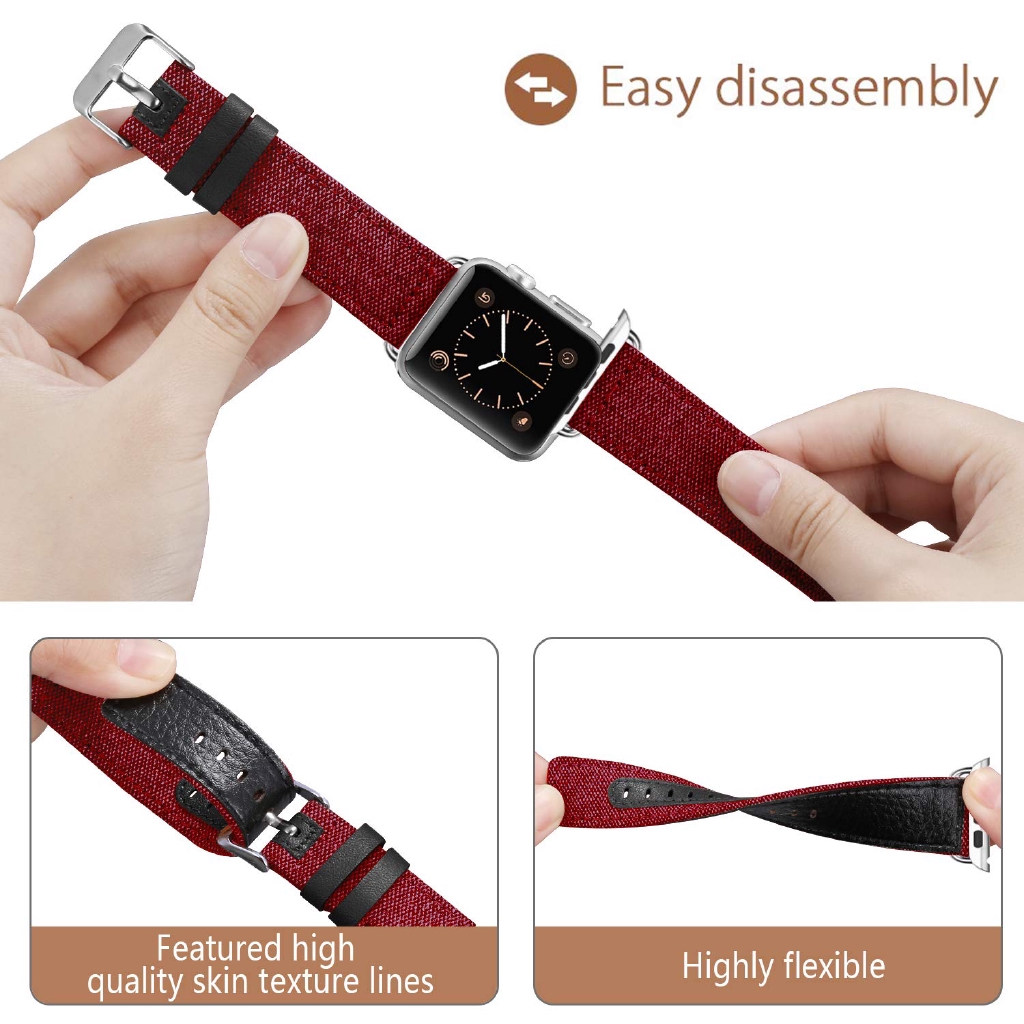 Dây đeo đồng hồ vải canvas nylon phối da cho Apple Watch Series 1 2 3 4 5 6 SE 38mm 40mm 42mm 44mm Series 7 41mm 45mm