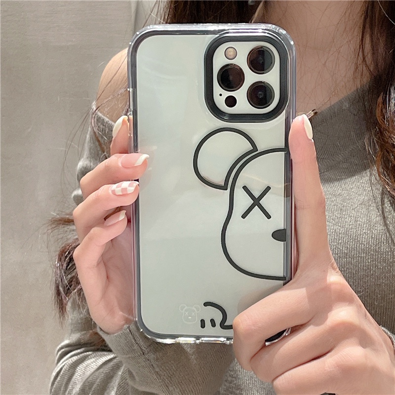 Ốp Điện Thoại Cứng Trong Suốt Hình Gấu 3 Trong 1 Chống Sốc Cho iPhone 14 13 12 11 Pro Max XS XR X 8 7 Plus