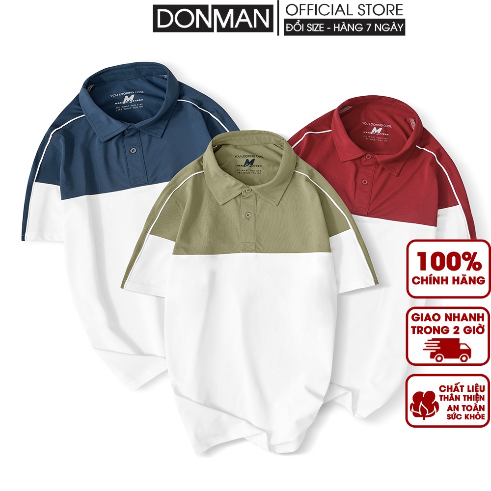 Áo thun polo DONMAN có cổ phối vai phối cao cấp Cotton coolmate Pique Basic, co giãn thấm hút tốt- AT05