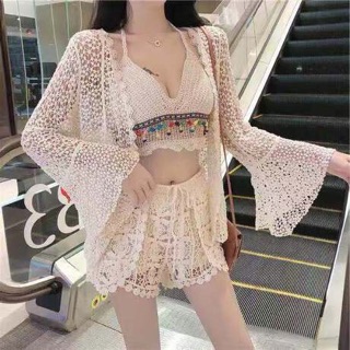 Bộ len móc nhiều màu đi biển