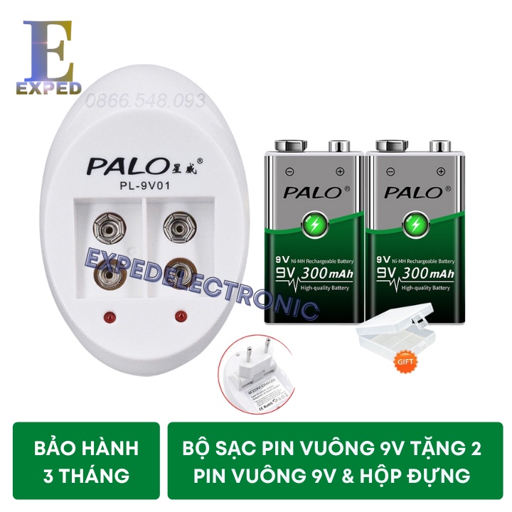 Bộ 2 Pin Vuông 9v Sạc Lại Palo 300mAh + Tặng Sạc Pin Vuông 9v - Exped