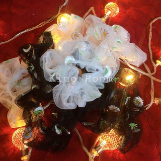 Cột Tóc, Buộc Tóc Scrunchie Thêu Hoa Cúc - ( Ảnh Thật)
