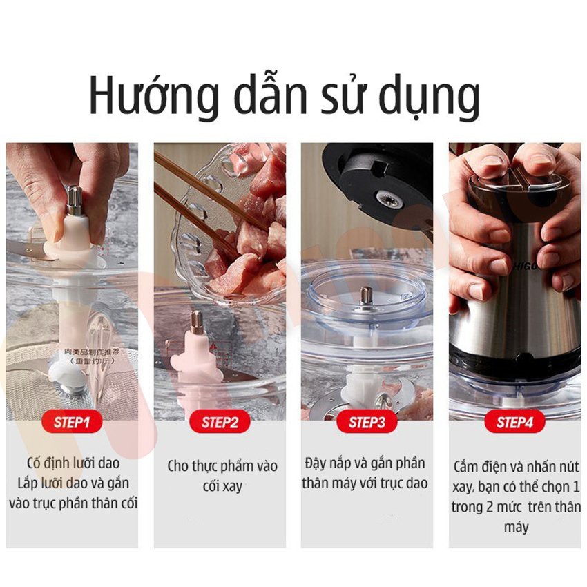 Máy Xay Thịt Đa Năng Cối Inox MINAHO - 4 Lưỡi Dao Thép Không Gỉ,Say Sinh Tố Thịt, Cá, Rau Củ Hoa Quả (CHẤT LƯỢNG CAO)