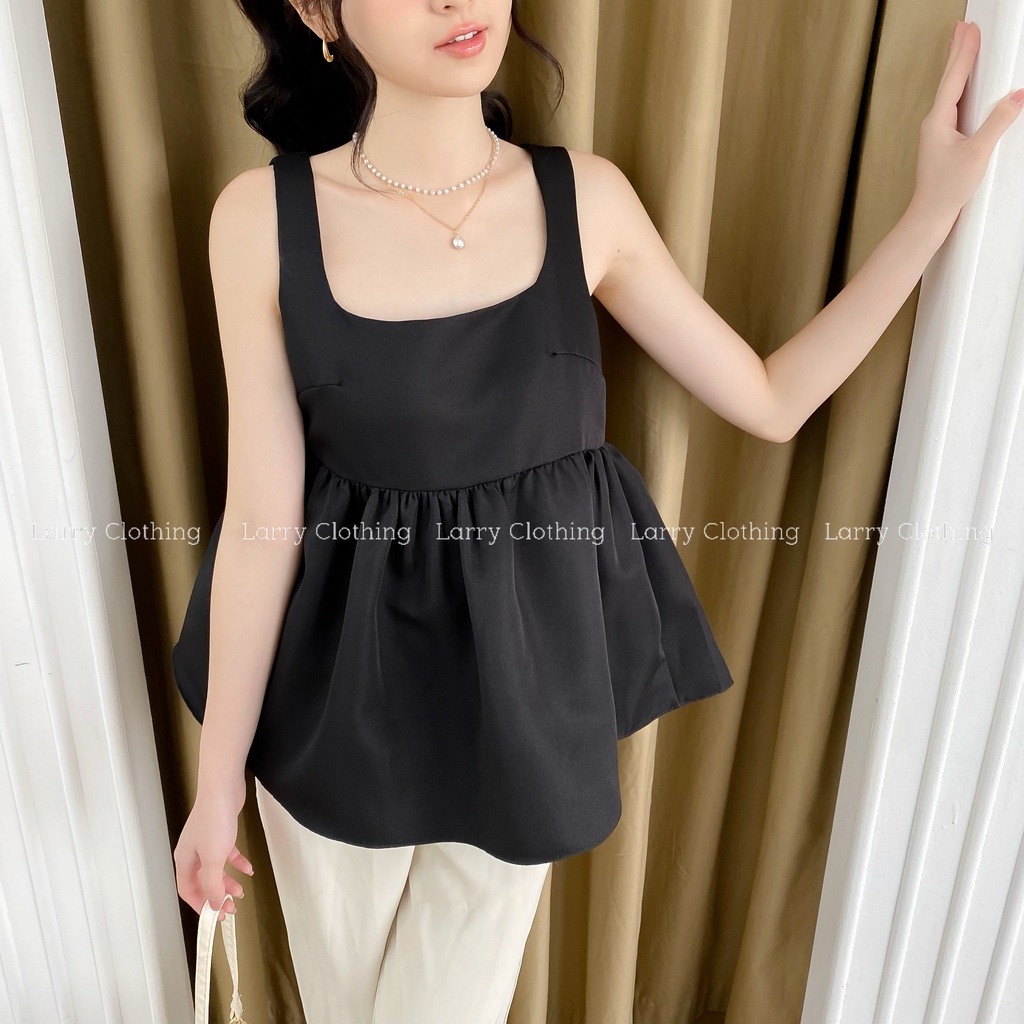 Áo thiết kế nữ 2 dây tapta cổ vuông dáng babydoll 2 màu đen trắng dễ phối thời trang thiết kế Larry Clothing A566