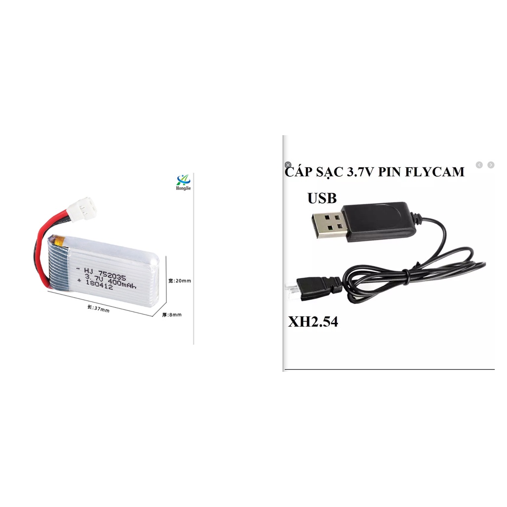 Pin 3.7v 400mah máy bay mini drone 4 cánh dòng xả 25c có mạch bảo vệ pin