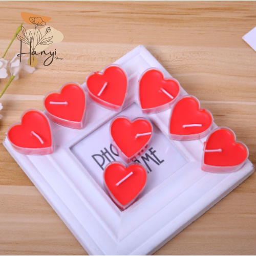 9 nến tealight đế nhựa hình trái tim, hương thơm nhẹ, thích hợp cho trang trí, quà tặng, xông tinh dầu