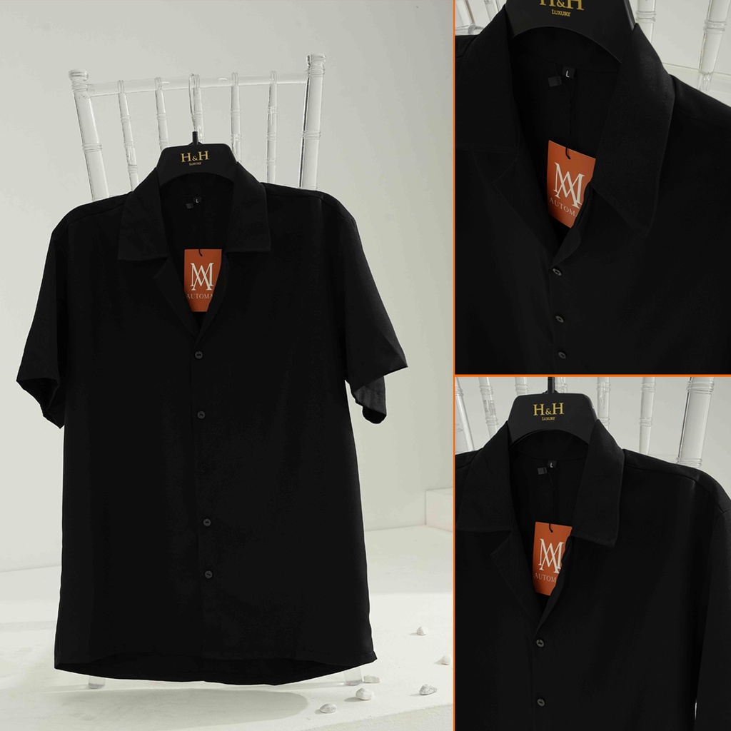 Áo sơ mi ngắn tay nam nữ form rộng cổ vest unisex tay lỡ chất vải đũi cao cấp chống nhăn AUTOMAN A04