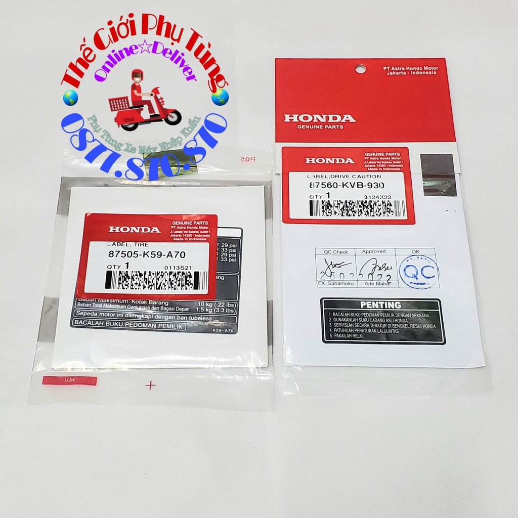 Tem thông số dán yếm khóa Vario 2015-2021 Zin honda Indo