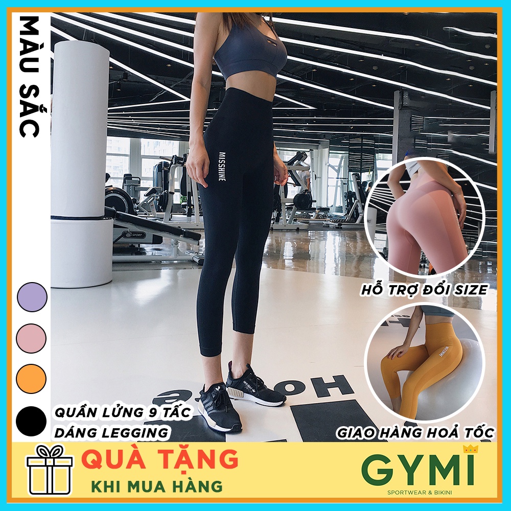 Quần tập gym yoga nữ GYMI QL01 đáng ngố lửng thể thao 9 tấc chất dệt kim co giãn cạp cao nâng mông