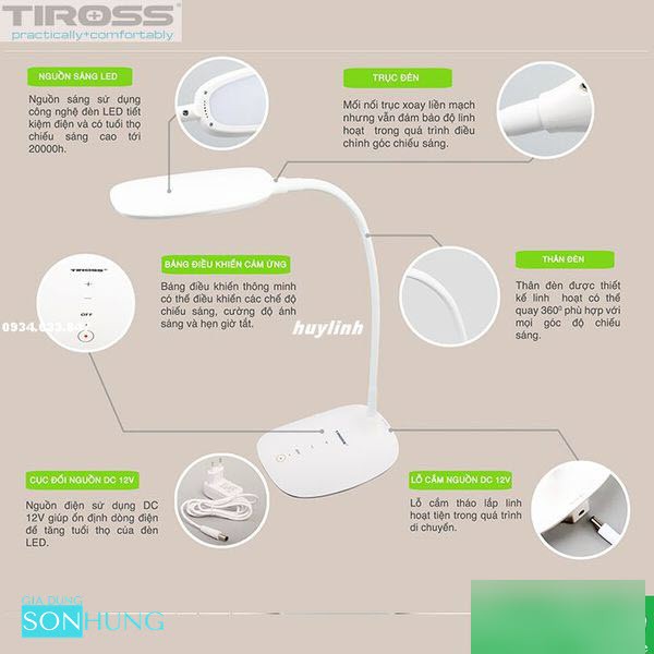 ĐÈN HỌC CHỐNG CẬN LED TIROSS TS1804 CÔNG SUẤT 6W[BẢO HÀNH CHÍNH HÃNG 1 NĂM]