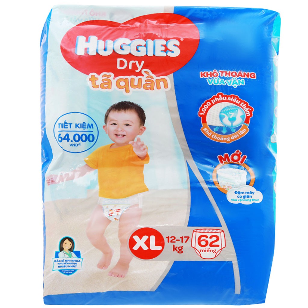 [CHÍNH HÃNG] Bỉm - Tã Quần Huggies Dry Size XL62 (Cho Bé 12-17kg)