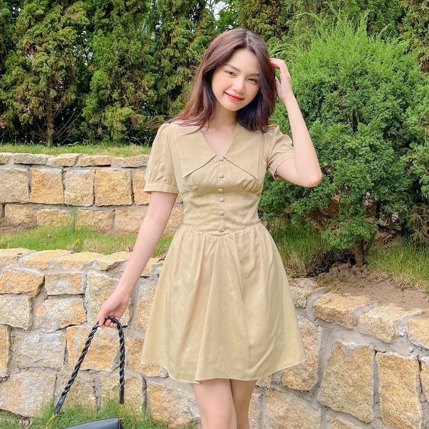 Đầm JAYLA - Đầm cổ trụ nẹp nút