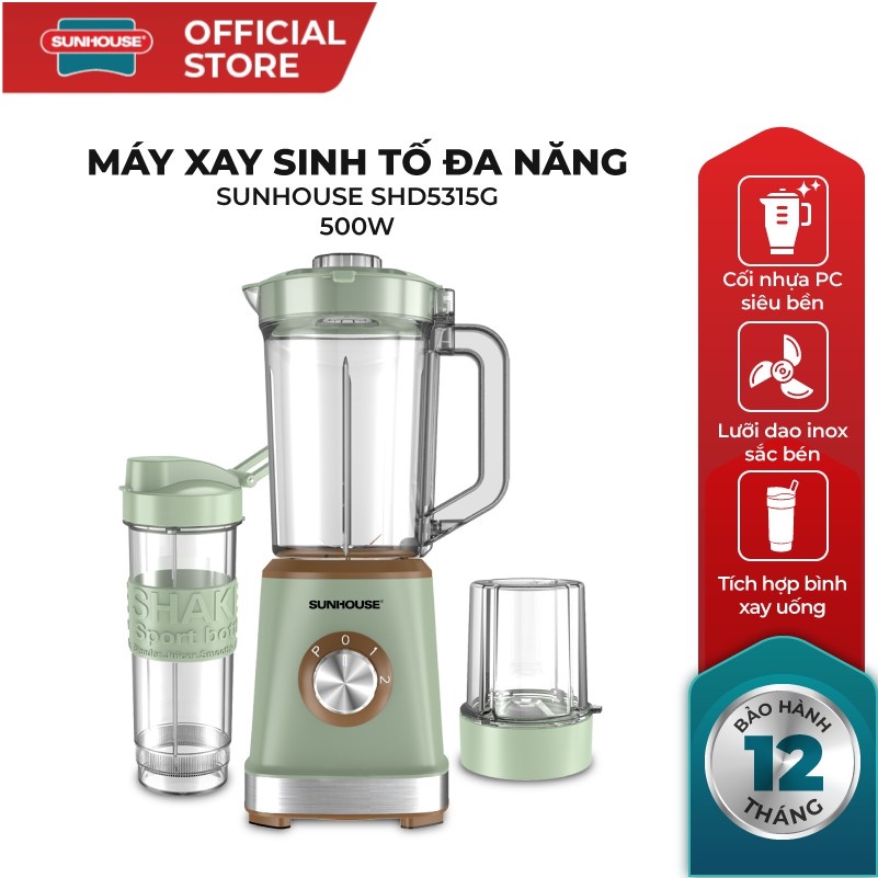 Máy xay sinh tố đa năng Sunhouse SHD5315G , có cốc đựng sinh tố mang đi , nhựa ABS an toàn cho sức khoẻ
