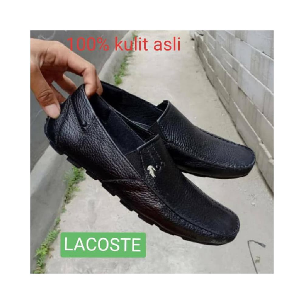 Lacoste Giày Lười Da Thật Màu Đen Cho Nam - 39