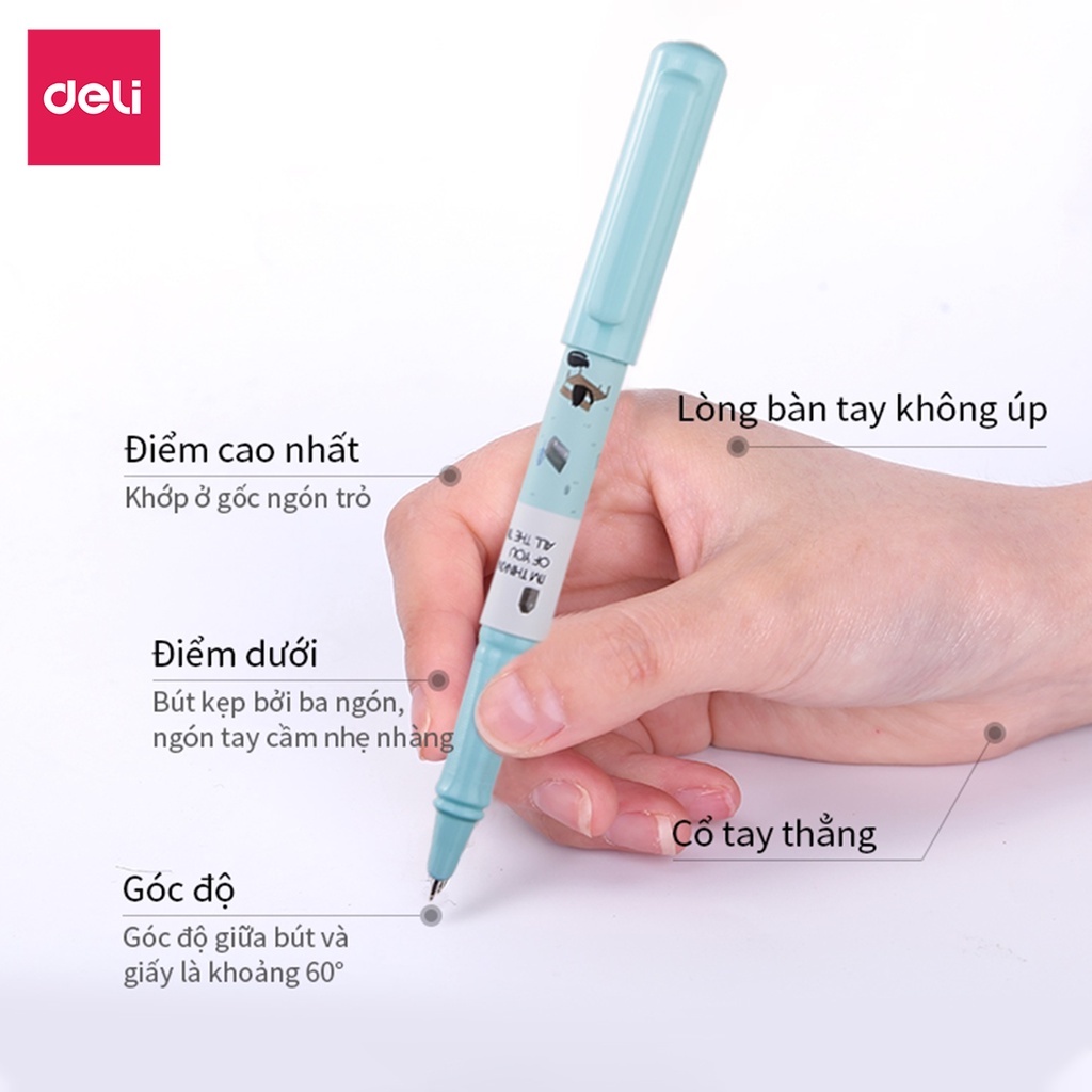 Bút máy học sinh Deli - Họa tiết đáng yêu - Màu Hồng/Xanh Dương/Xanh Lá - A919