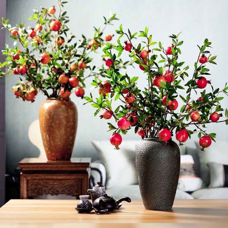 Cành Lựu giả tự nhiên SG.DECOR quả  to cắm trang trí xinh xắn tự nhiên hai màu đỏ cam May mắn Tài lộc trang trí nhà