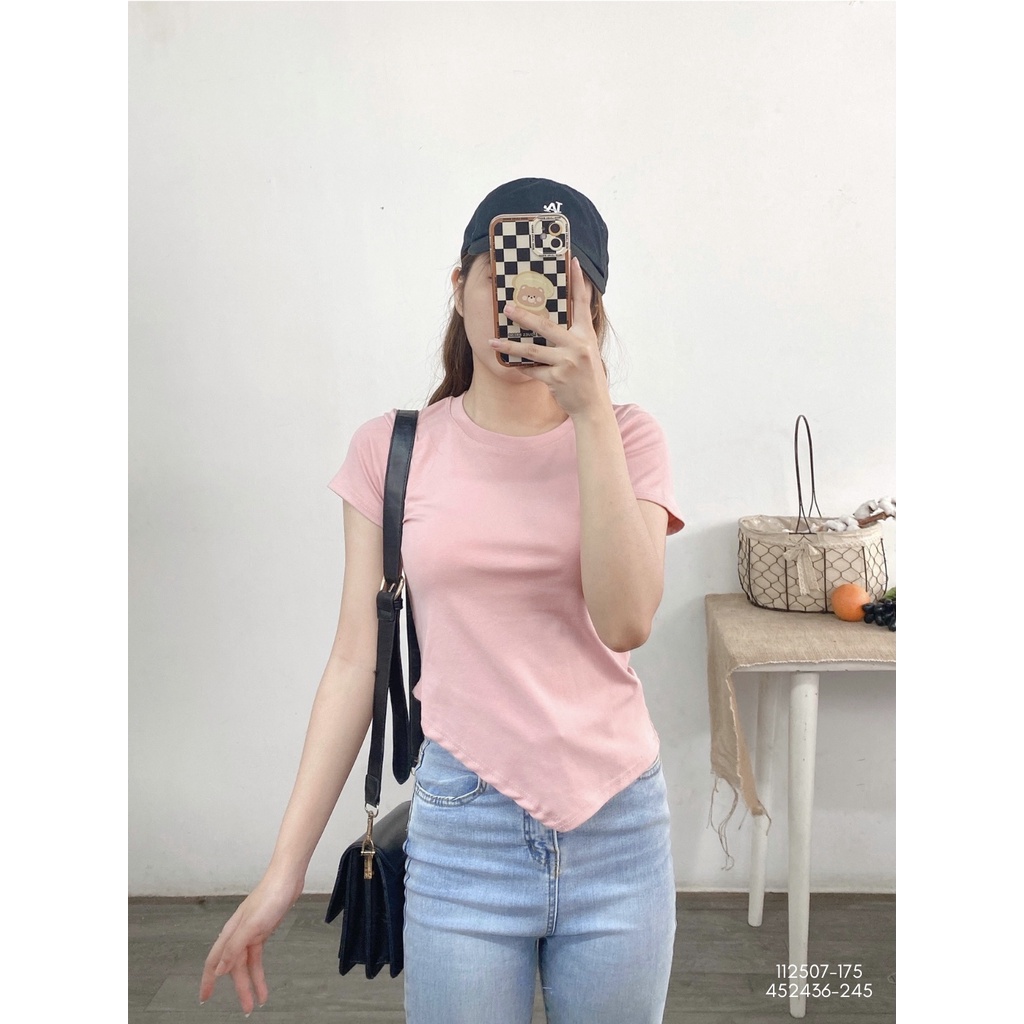 Áo Thun Tay Ngắn Trơn Vạt Lệch Xéo
