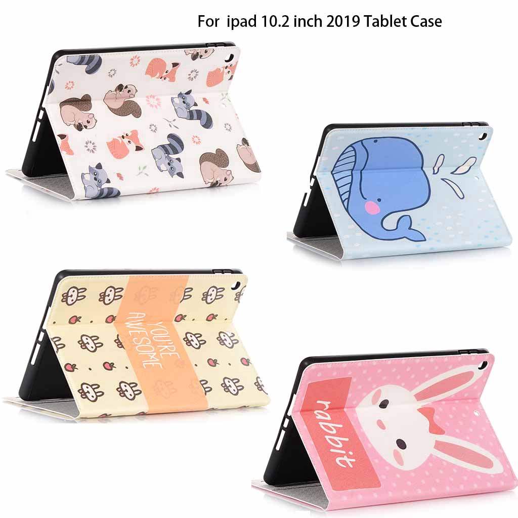 Apple ipad​ 10.2 inch​ 2019 7th Gen7 Tablet Case Pencil Slot Emboss Cartoon Soft PU Leather Cover