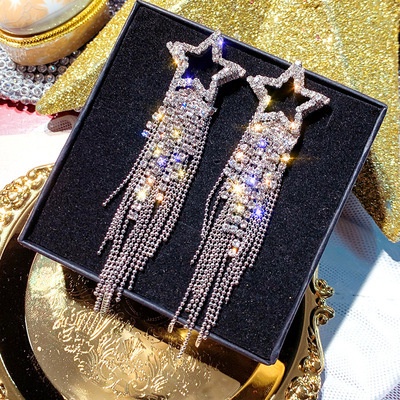Khuyên Tai Dáng Dài Đính Đá Zircon Và Ngọc Trai Phong Cách Hàn Quốc Cho Nữ