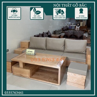 ghế sofa gỗ sồi Nga 100% giá gốc tại xưởng - sofa gỗ mini cho phòng khách nhỏ có ngăn kéo tiện lợi