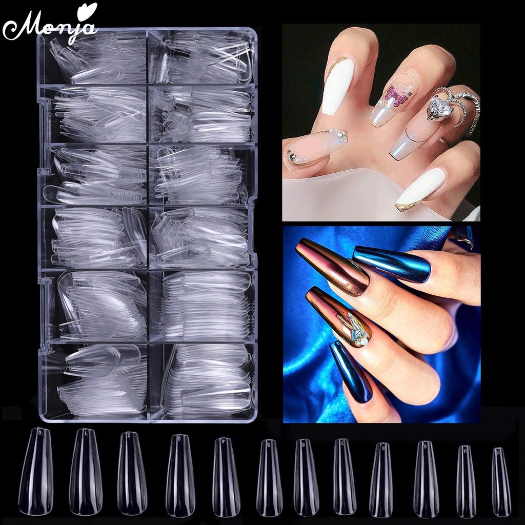 Monja Bộ 500 Móng Tay Giả Bằng Acrylic Trong Suốt