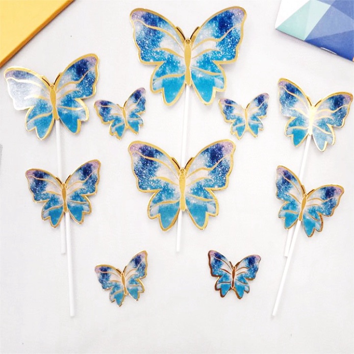 Trang trí bánh kem sinh nhật  sét 10 bướm giấy ánh kim