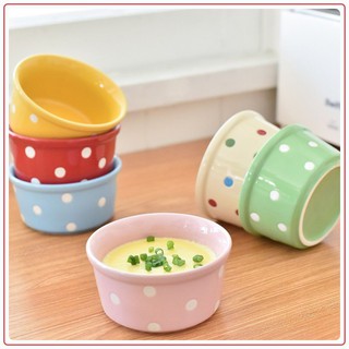 Khuôn cốc sứ Ramekin cao cấp chấm bi làm pudding, caramel size 10.5cm - C10.5