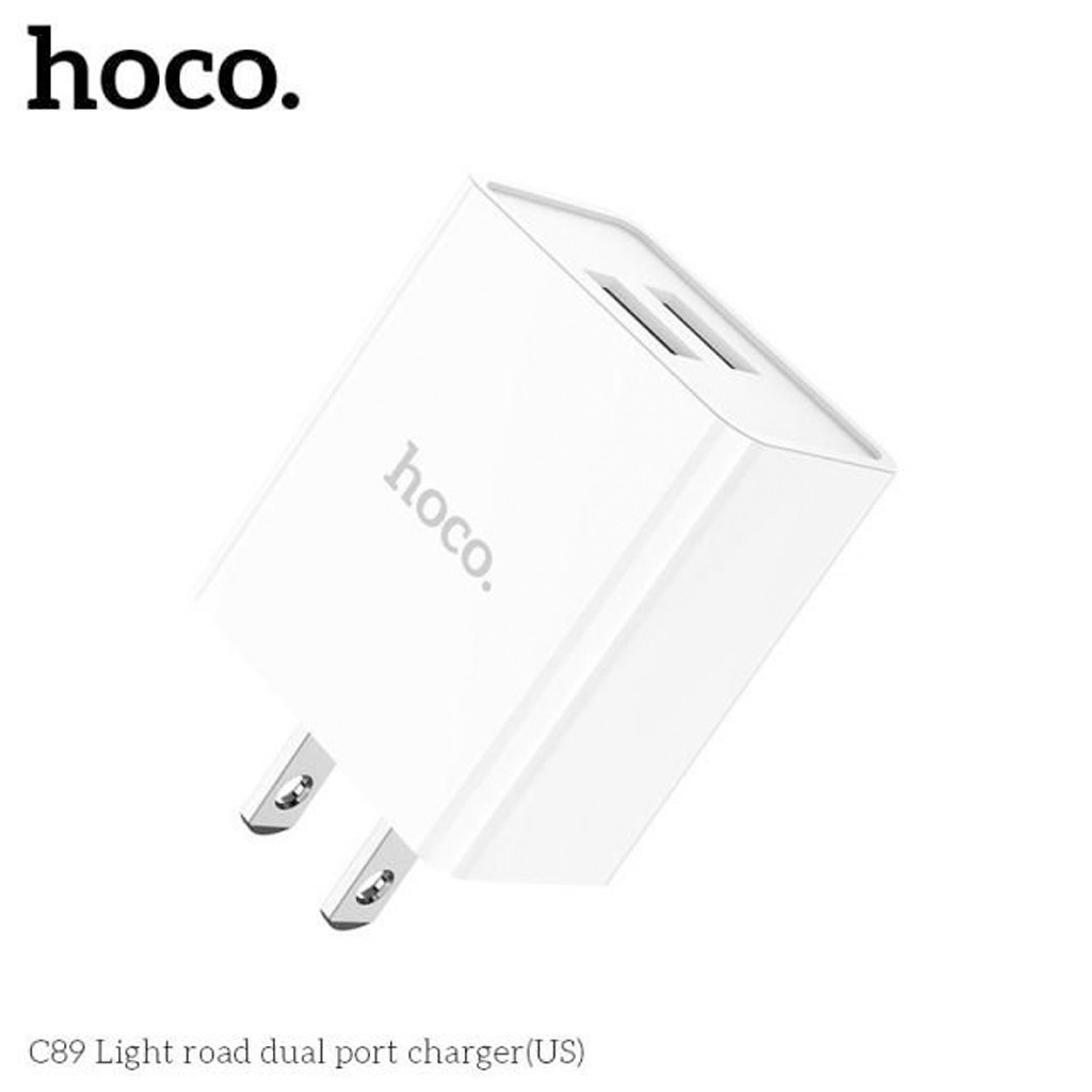 Củ sạc Hoco C89 2 cổng USB, sạc nhanh 2.1A Max, thích hợp với nhiều dòng điện thoại, chân cắm tiêu chuẩn US