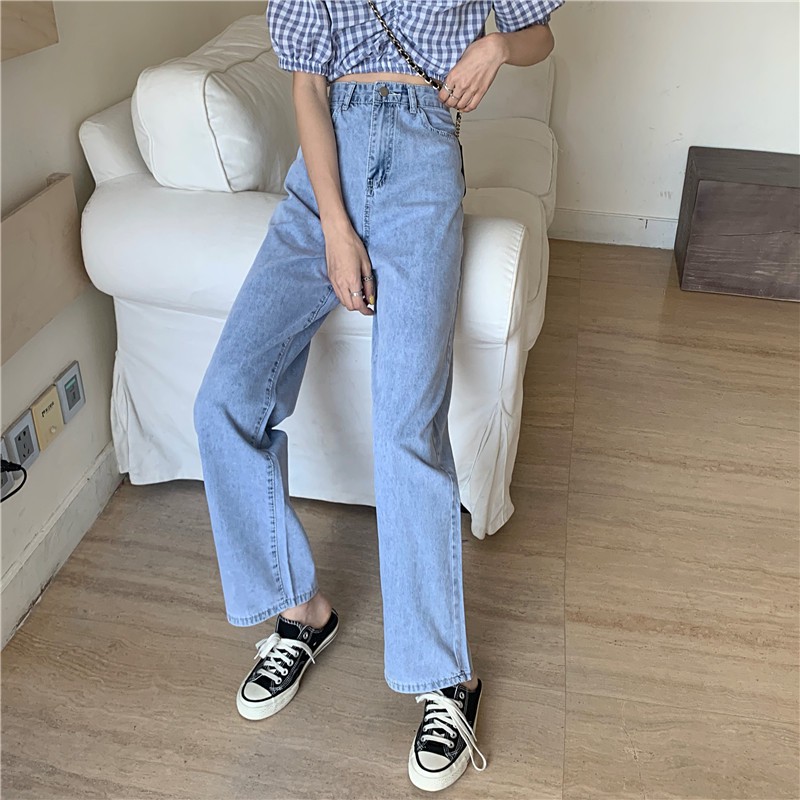 [SẴN] Quần jeans nữ ống rộng xanh nhạt Ulzzang Quảng Châu QDJ51