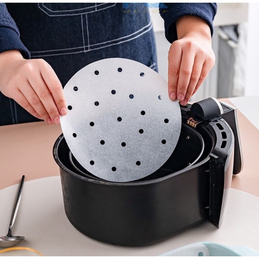 Xấp 100 tờ Giấy nến tròn đục lỗ dành cho nồi chiên không dầu, xửng hấp an toàn sức khỏe