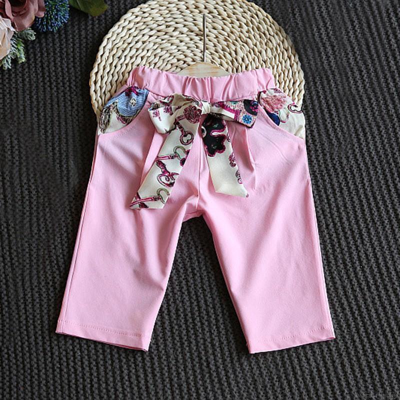 Set áo thun tay ngắn in họa tiết và quần dài màu trơn đáng yêu cho bé gái