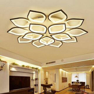 Đèn ốp trần trang trí hiện đại cho phòng khách 3 chế độ sáng, điều khiển từ xa ( 5+10 lá hình cánh sen)