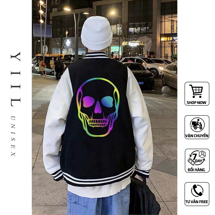 Áo khoác nam nữ form rộng bomber unisex in phản quang đầu nâu Áo khoác bomber bóng chày thể thao YiiL AB05